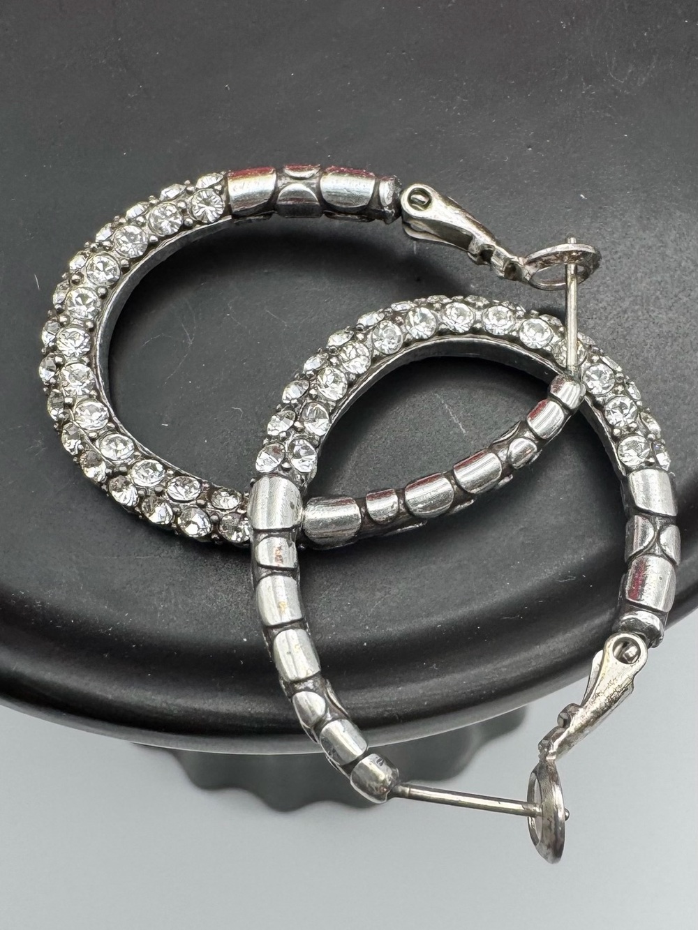 Brighton Pebble Crystal Oval Hoop Earrings - Rhinestone Accents